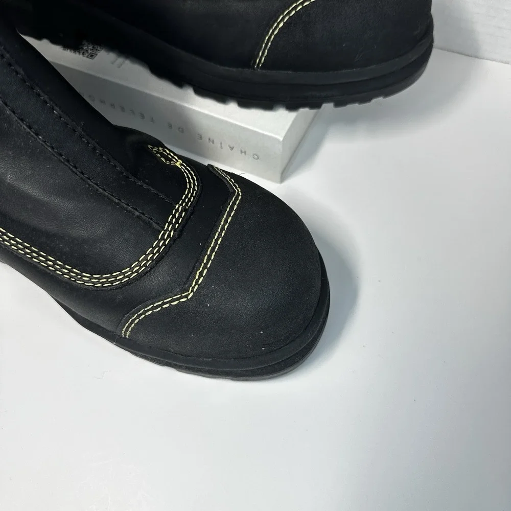 Blundstone B Tough Black Leather Work Boots Yellow Stitching Mens 8 AU‎ 9 US NEW